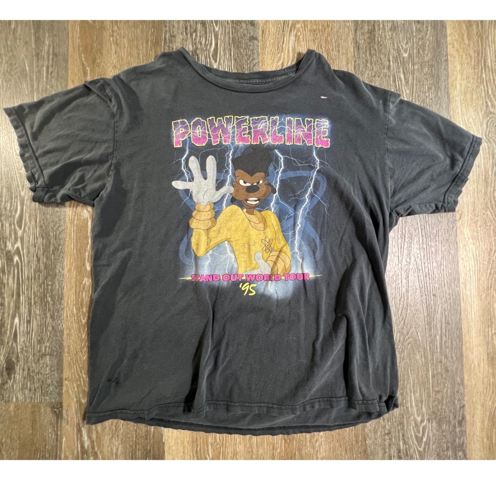 Disney Powerline T-Shirt Mens XL Black Goofy Movie Stand Out World Tour 95 Tee